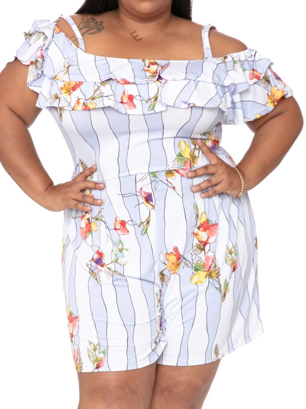 Plus size cold shoulder romper